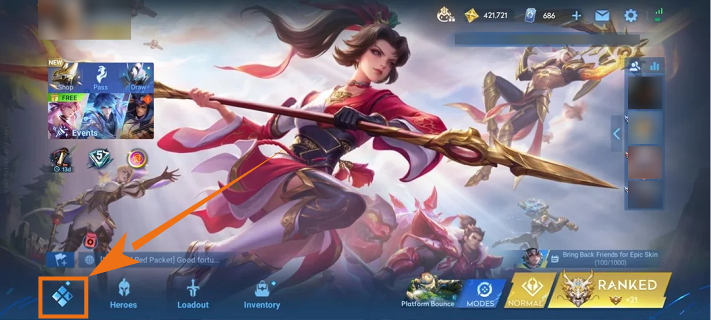 Locating the 4-square menu icon in the bottom left corner of the main menu