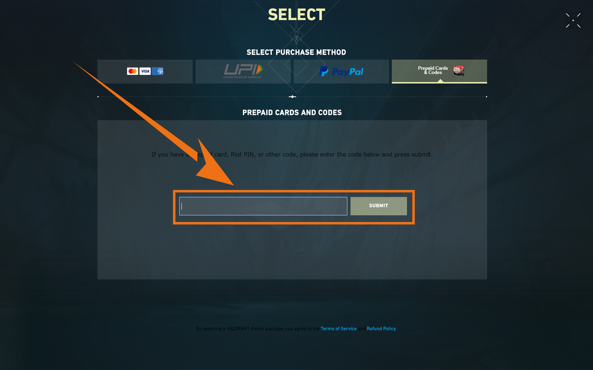 Entering the Valorant redeem code into the text field