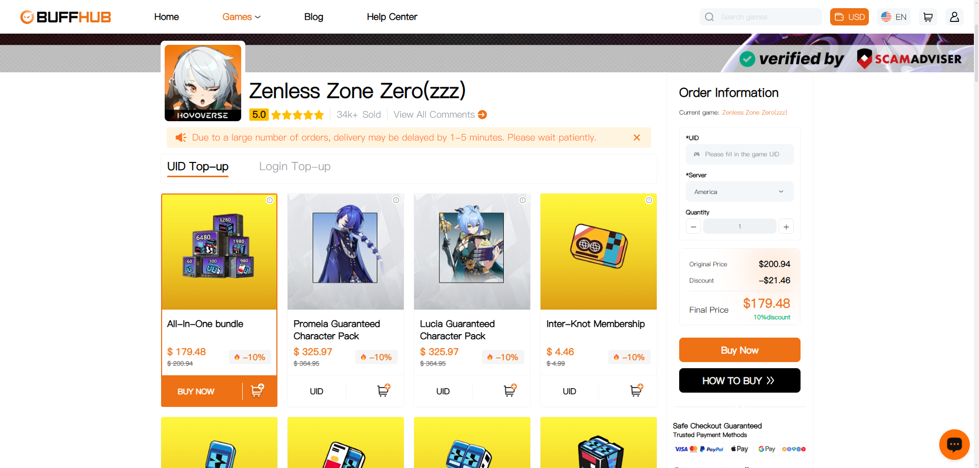 BuffHub Zenless Zone Zero top-up page