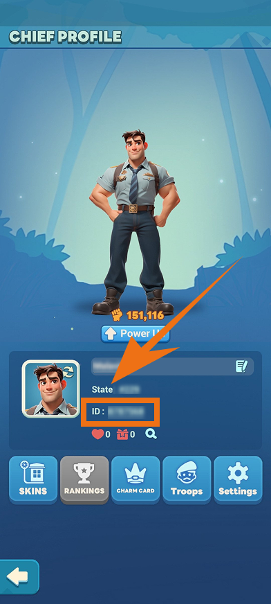Screenshot showing where to find your Tiles Survive UID and User ID in the game profile