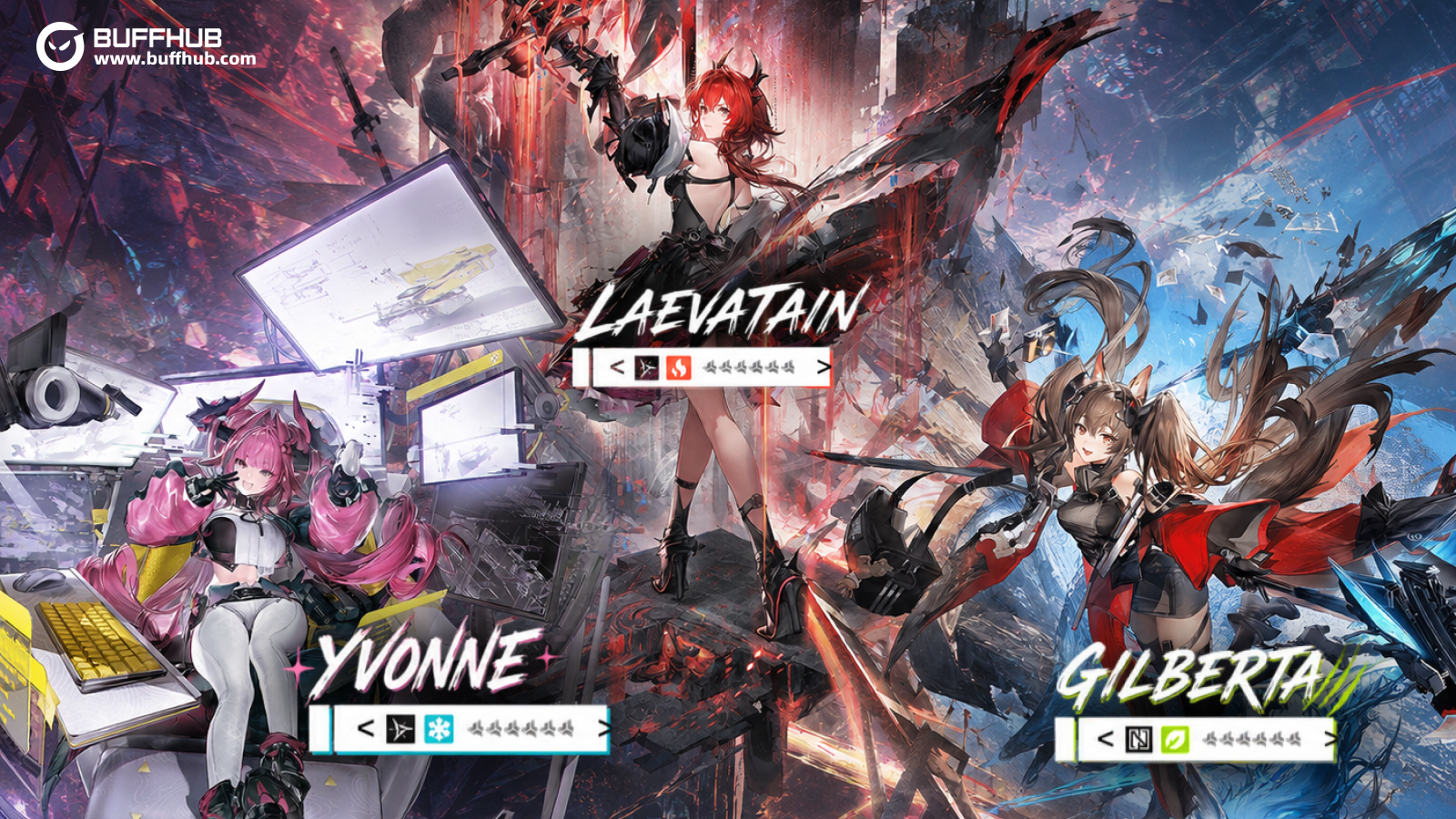 Arknights Endfield Version 1.0 Launch Banner Characters featuring Laevatain, Gilberta, and Yvonne