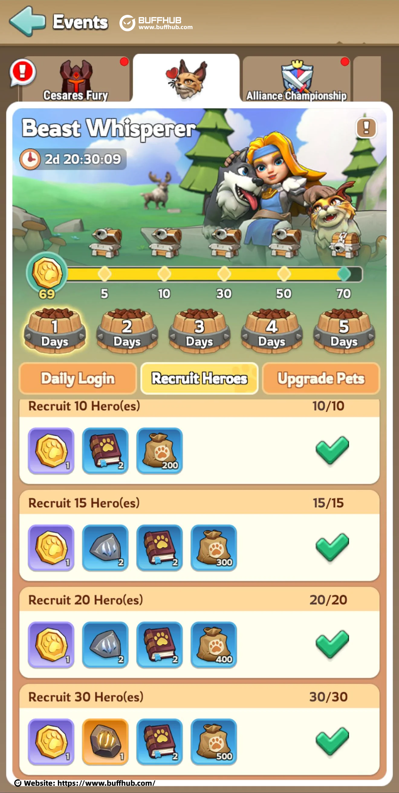 Kingshot Beast Whisperer Event in-game screenshot showing pet system mechanics