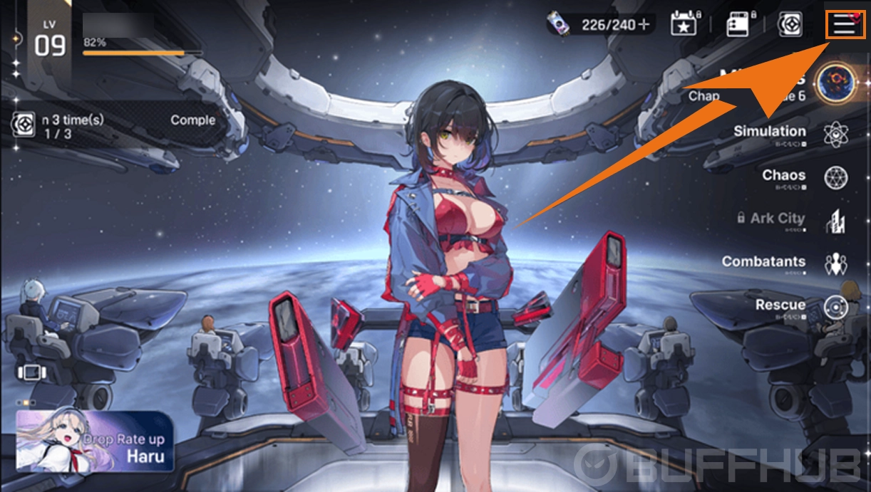 Launch Chaos Zero Nightmare and tap the Menu icon (three horizontal lines) in the top‑right corner.