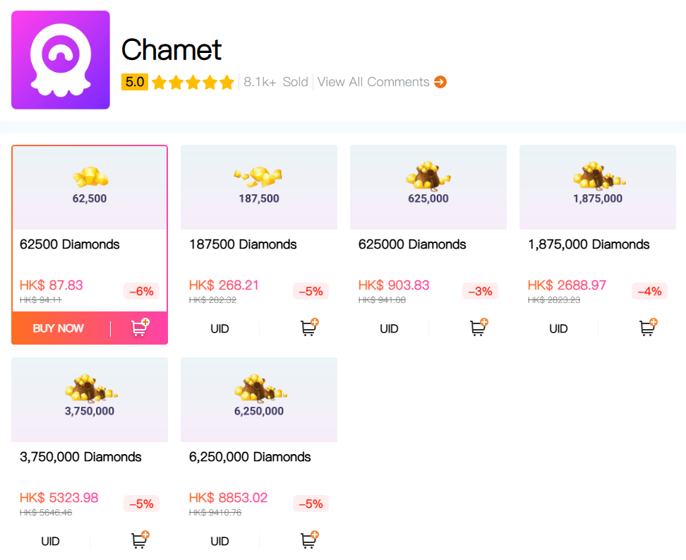 The best overall way to get Chamet Diamonds fast is through BuffHub Chamet Top Up