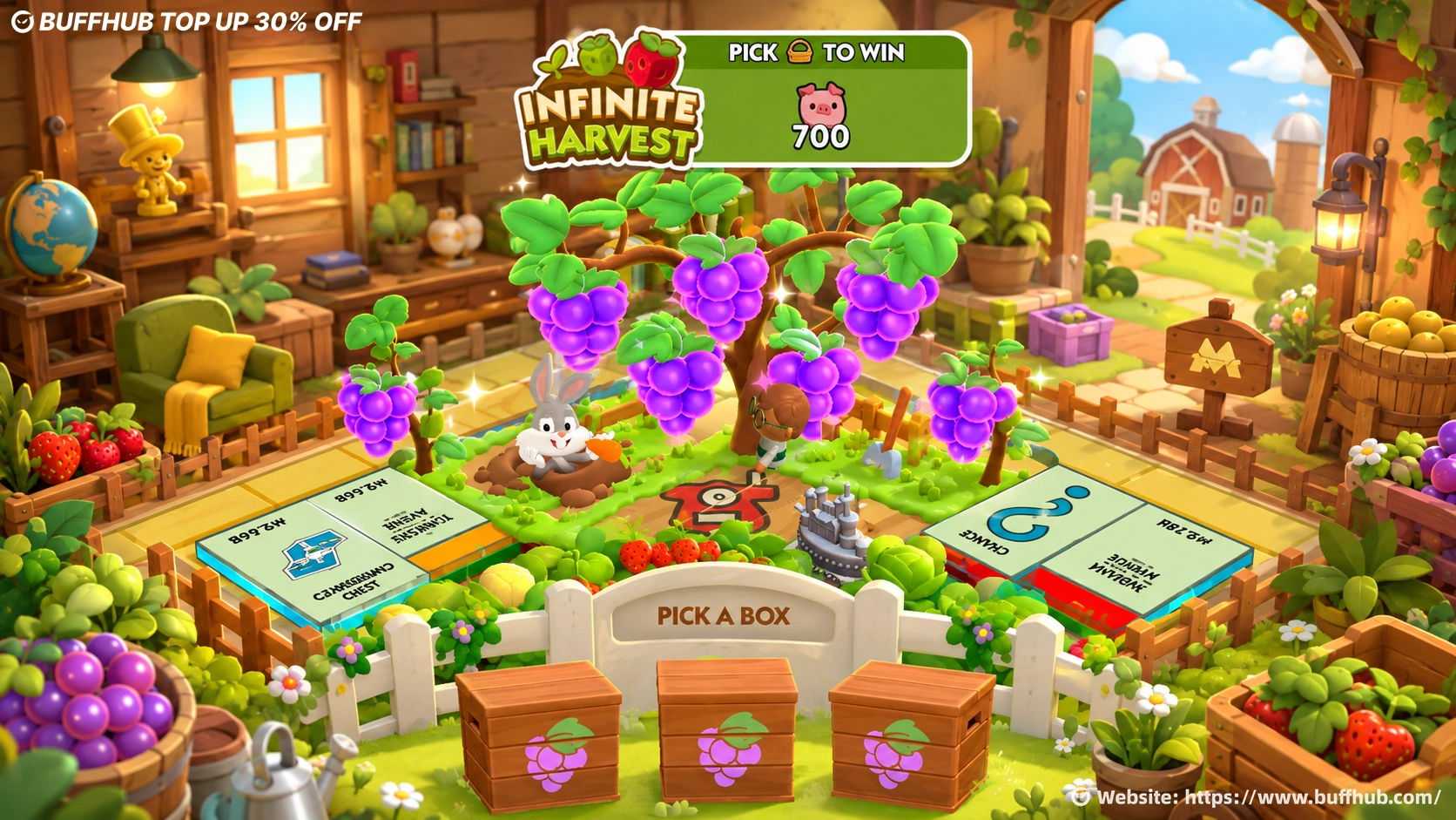 MONOPOLY GO Infinite Harvest grape crop and Pick a Box minigame