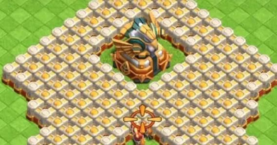 Clash of Clans Town Hall base layout surrounded by defensive walls