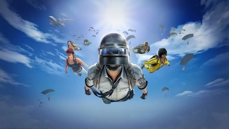 Pemain PUBG MOBILE terjun dari udara ke medan pertempuran pada permulaan perlawanan Pertempuran Diraja.