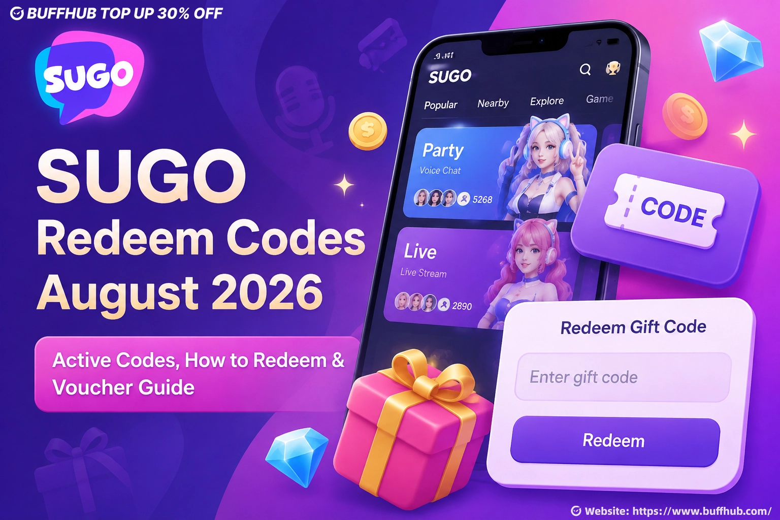 SUGO redeem codes August 2026 with voucher code and redemption overview