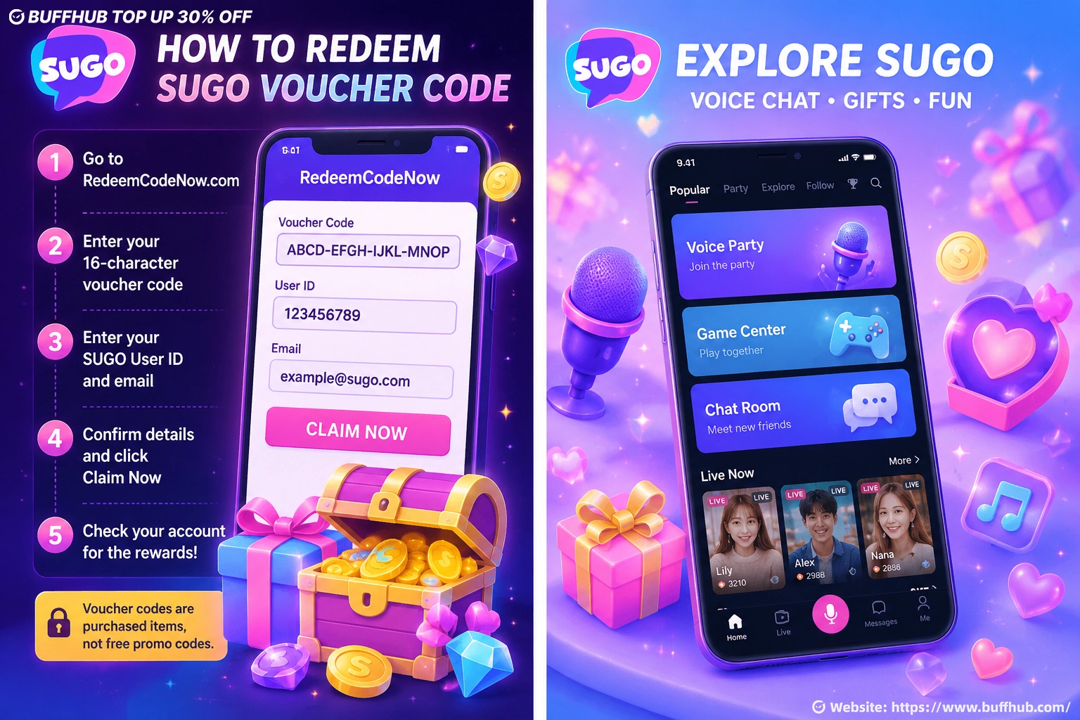 How to redeem a SUGO voucher code with User ID and RedeemCodeNow
