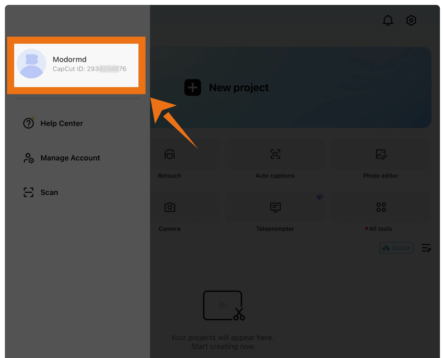 How to find your CapCut ID in the CapCut profile