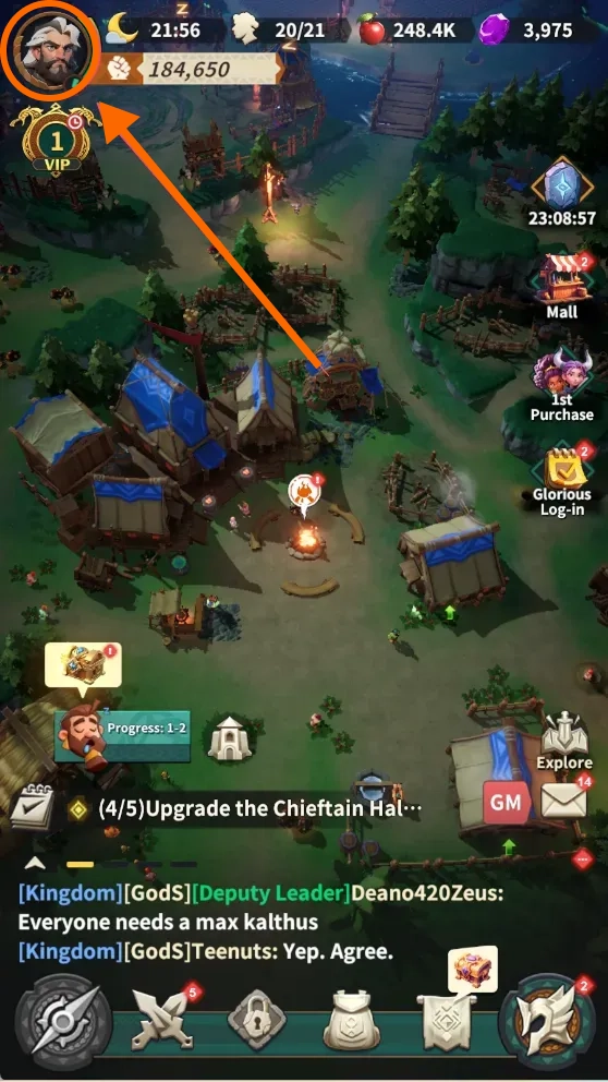 Fate War main interface showing where to tap the Avatar