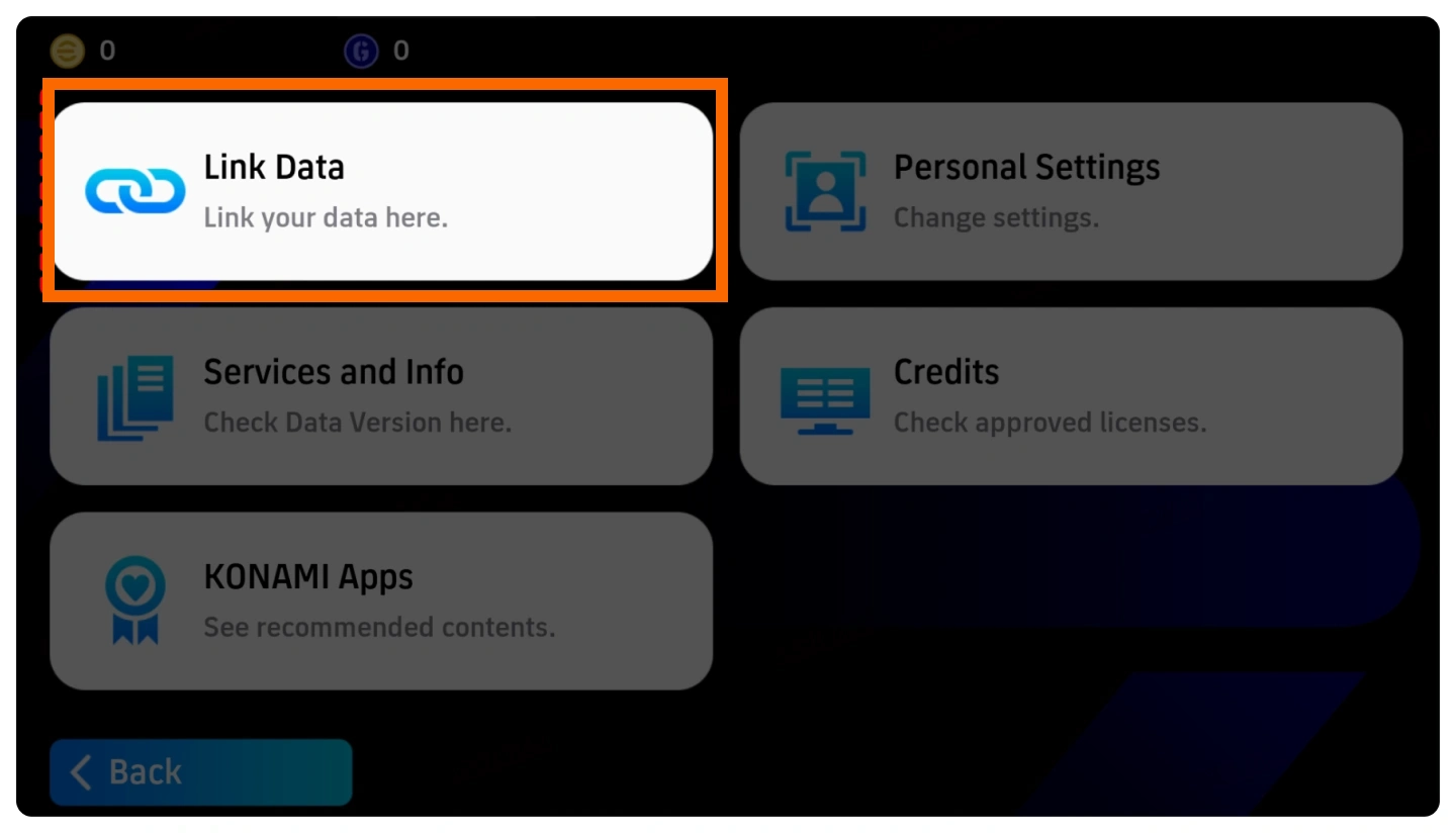 eFootball Support-Bildschirm mit der Option Link Data