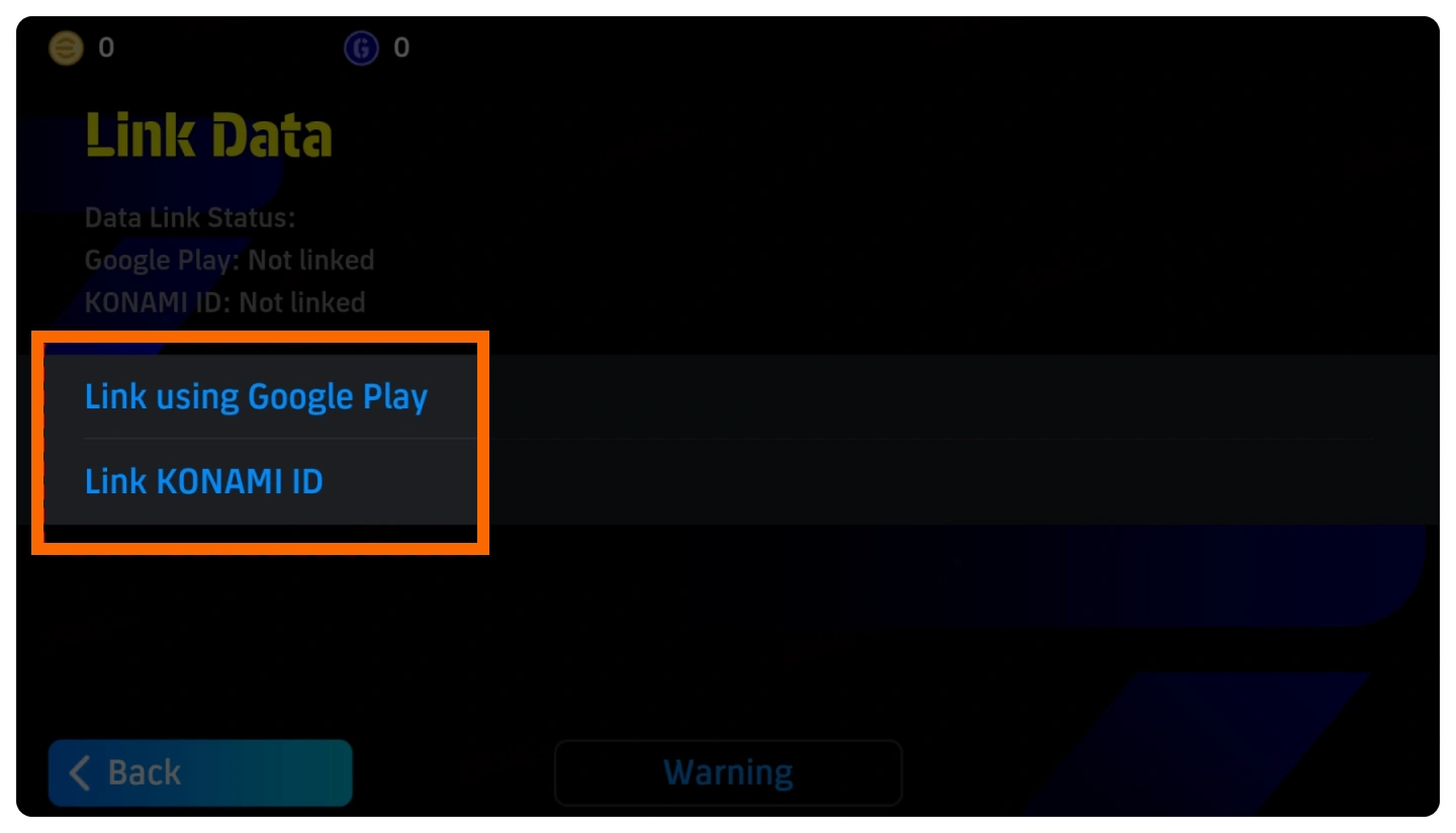 eFootball Link Data mit Link KONAMI ID und weiteren Verkn&uuml;pfungsoptionen