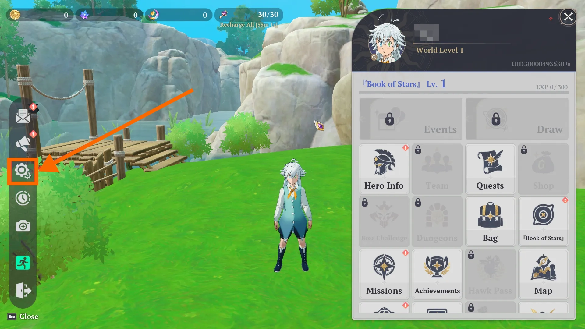 Selezionare Settings nel menu principale di The Seven Deadly Sins Origin