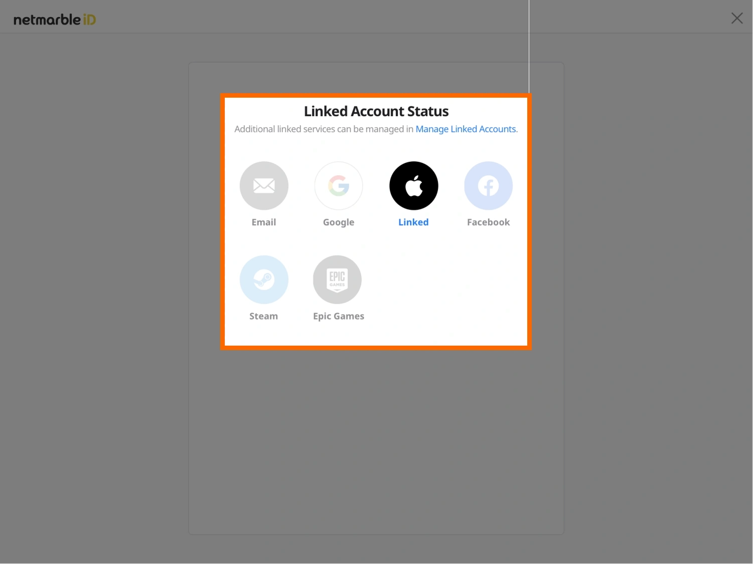 Seven Knights Re:BIRTH Linked Account Status screen showing available account linking methods