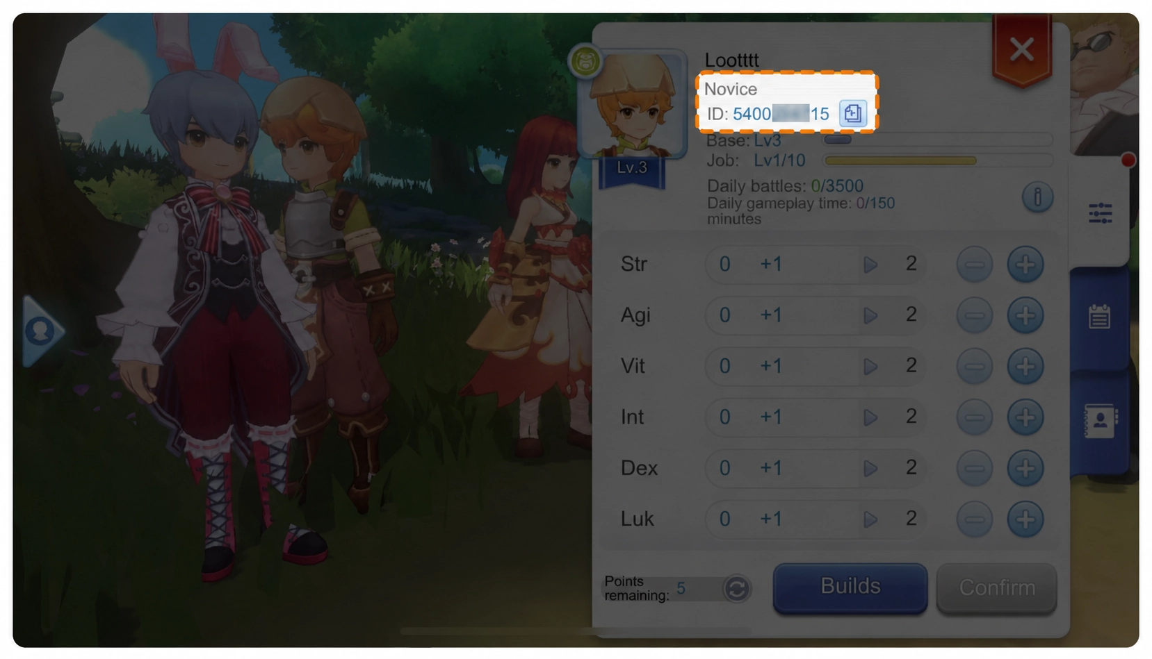 Ragnarok M: Classic profile page showing where to find the Character ID for UID top-up