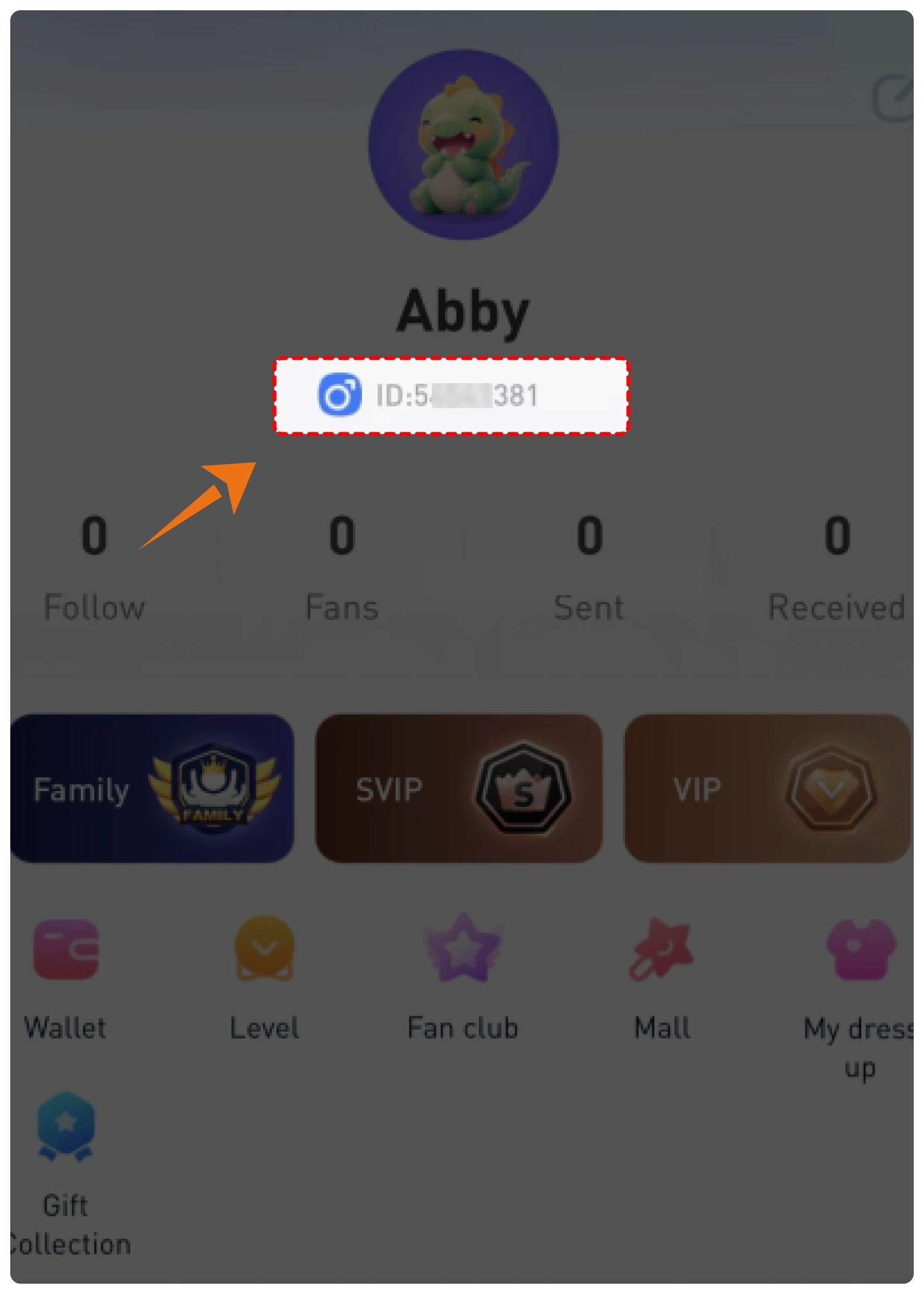 MIGO Live 個人檔案頁面，顯示如何查找儲值 Coins 所需的 MIGO Live ID