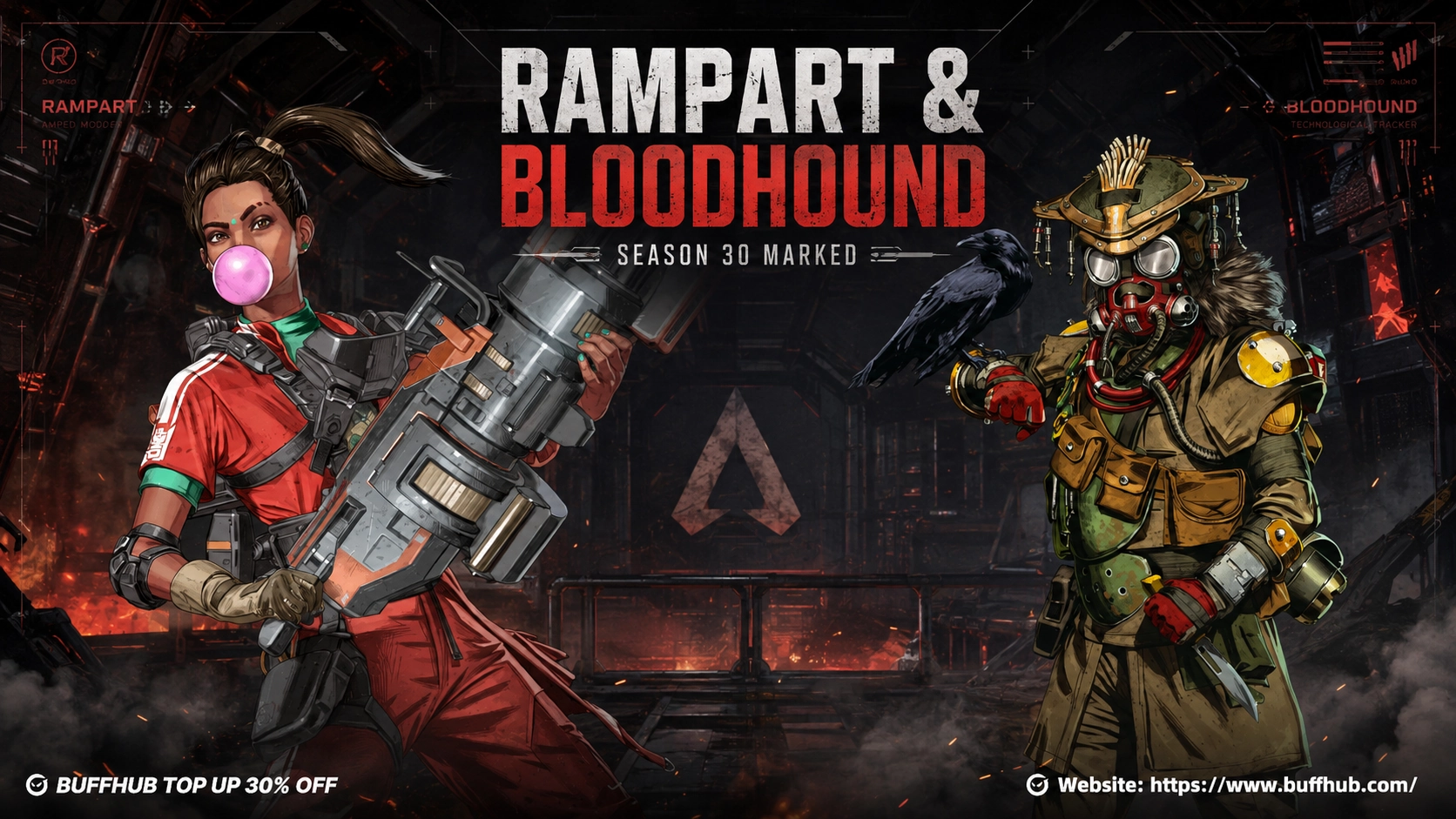 Apex Legends Season 30 Marked featuring Rampart and Bloodhound with their updated meta roles