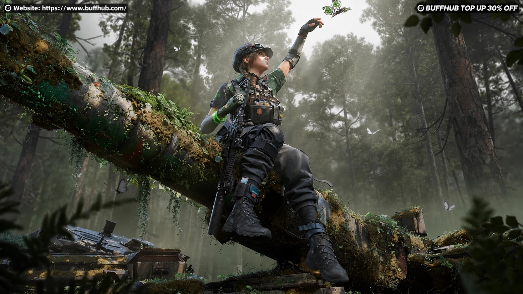 Delta Force Season 11 operator in a forest environment, highlighting tactical exploration, new map content, and upcoming seasonal gameplay.