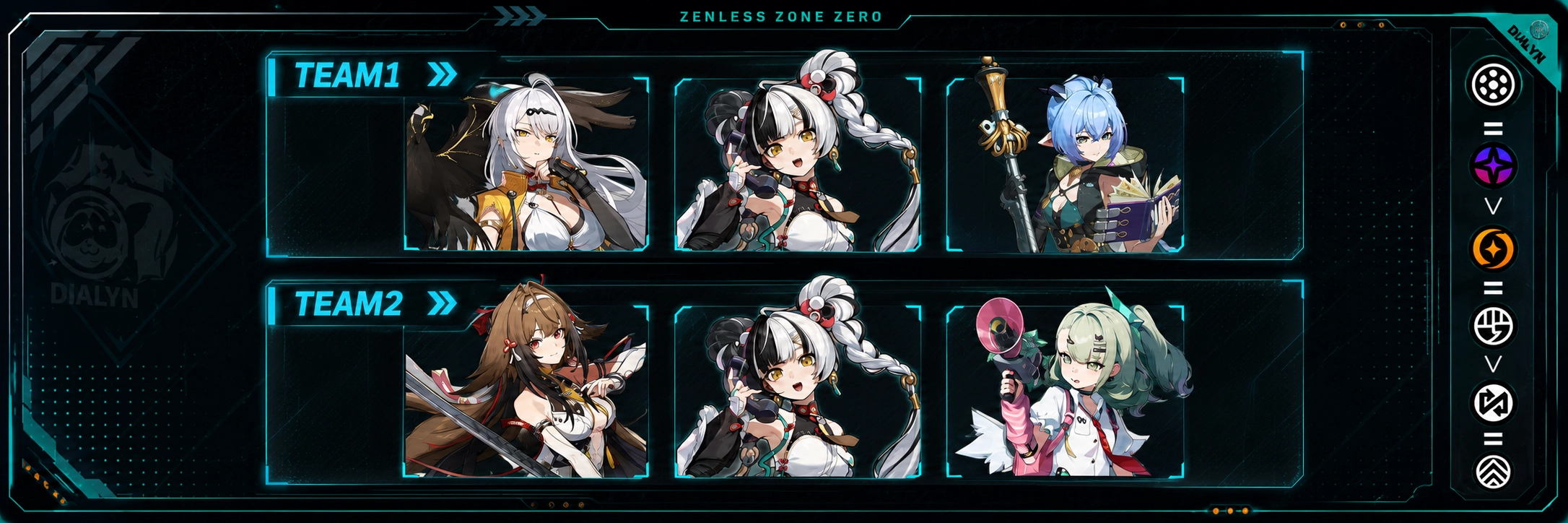 Best Dialyn team comps in Zenless Zone Zero, featuring Yixuan and Lucia for a Rupture team and Ye Shunguang and Sunna for an Attack team.