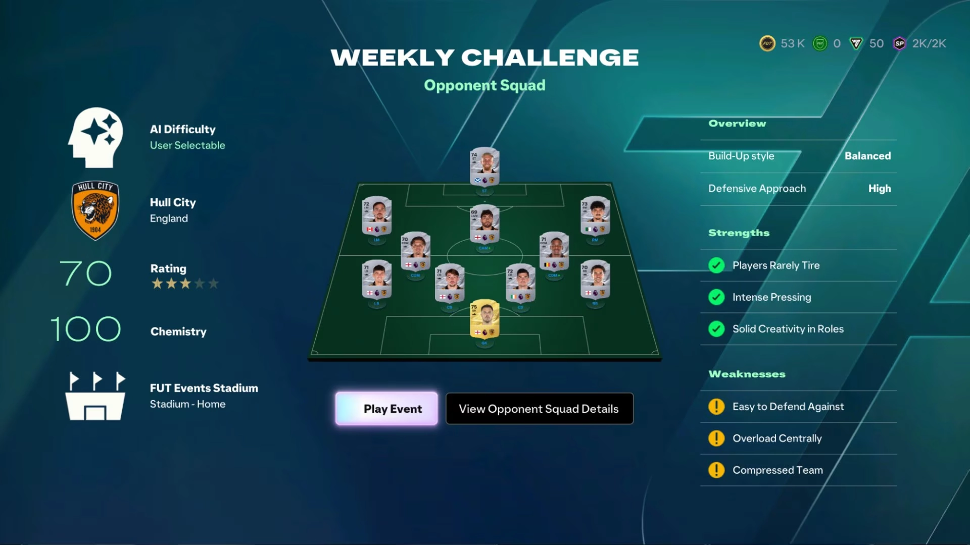 EA SPORTS FC 27 Single Player Live Events screen showing a themed AI challenge