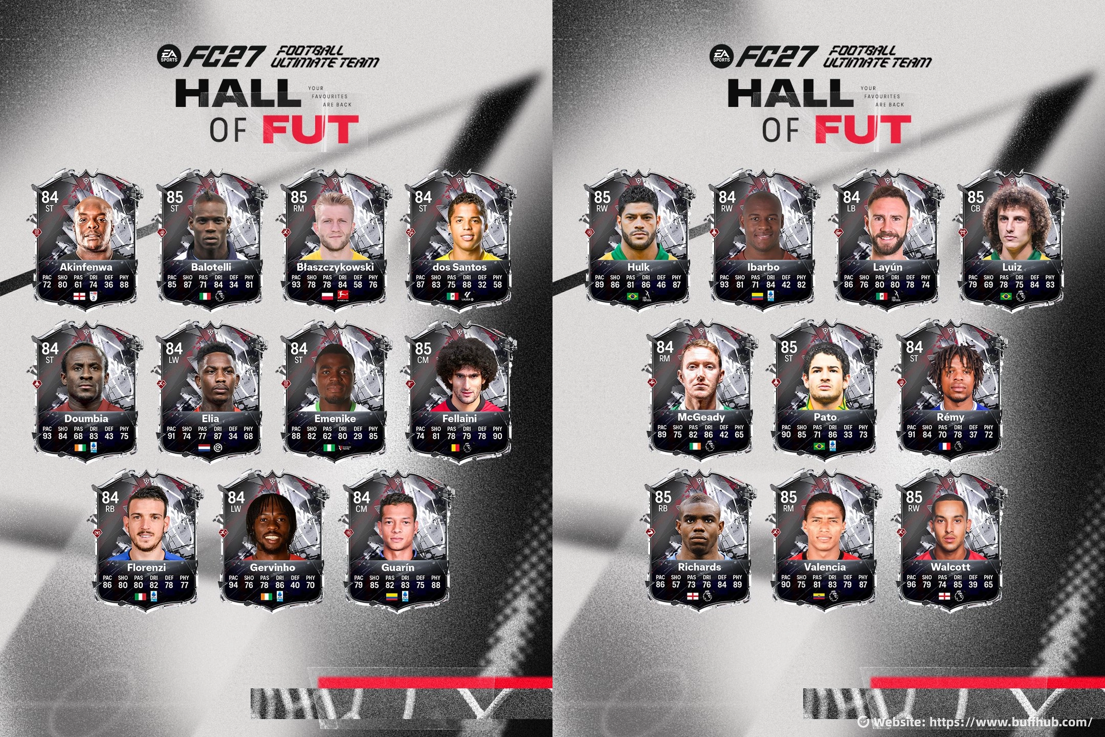EA FC 27 Hall of FUT full 21-player lineup with ratings, positions, stats and Ultimate Team special cards