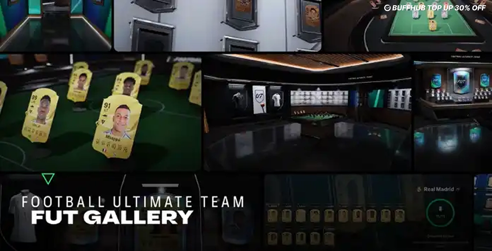 EA FC 27 FUT Gallery showing Ultimate Team player cards, squad displays and Gallery collection features