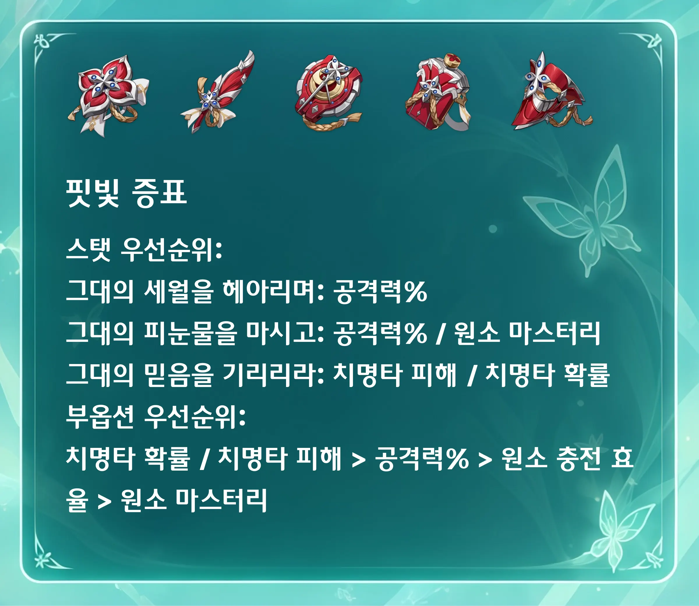 베스나 핏빛 증표 성유물과 추천 주 옵션