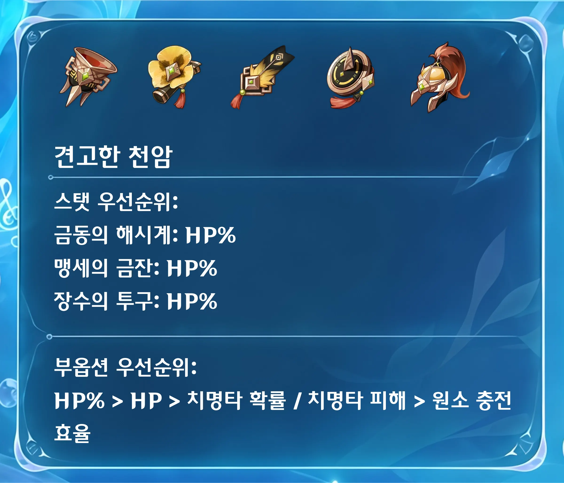 원신 보댜니차용 견고한 천암 세트와 HP 스탯