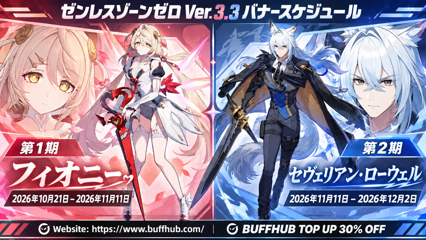 ゼンレスゾーンゼロ Ver.3.3 バナースケジュール フィオニー第1期 セヴェリアン・ローウェル第2期