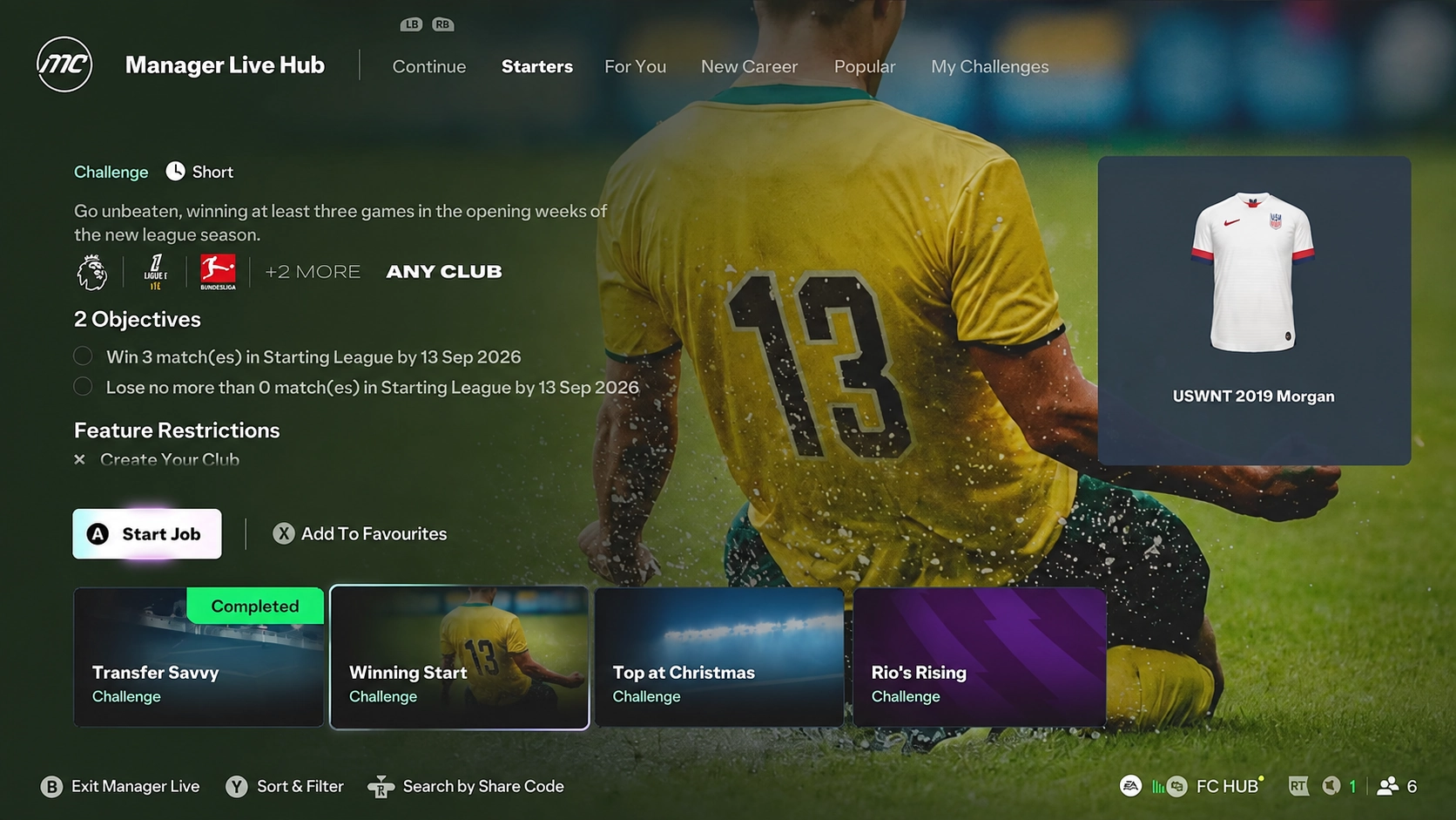 FC 27 Manager Live Winning Start challenge requiring three league wins and no defeats by September 13 in-game