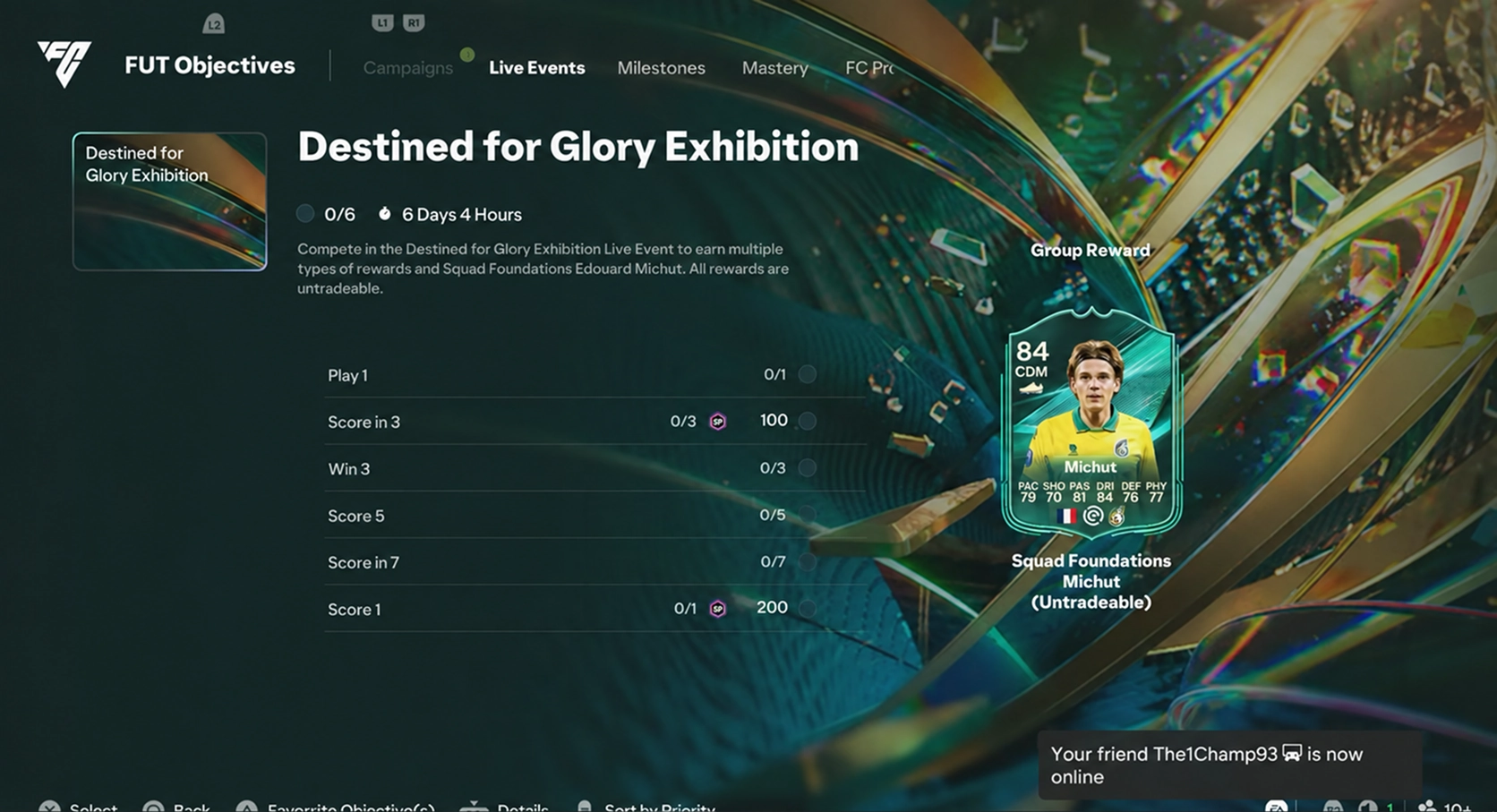 FC 27 Destined for Glory Exhibition objectives and the 84-rated Squad Foundations Edouard Michut reward