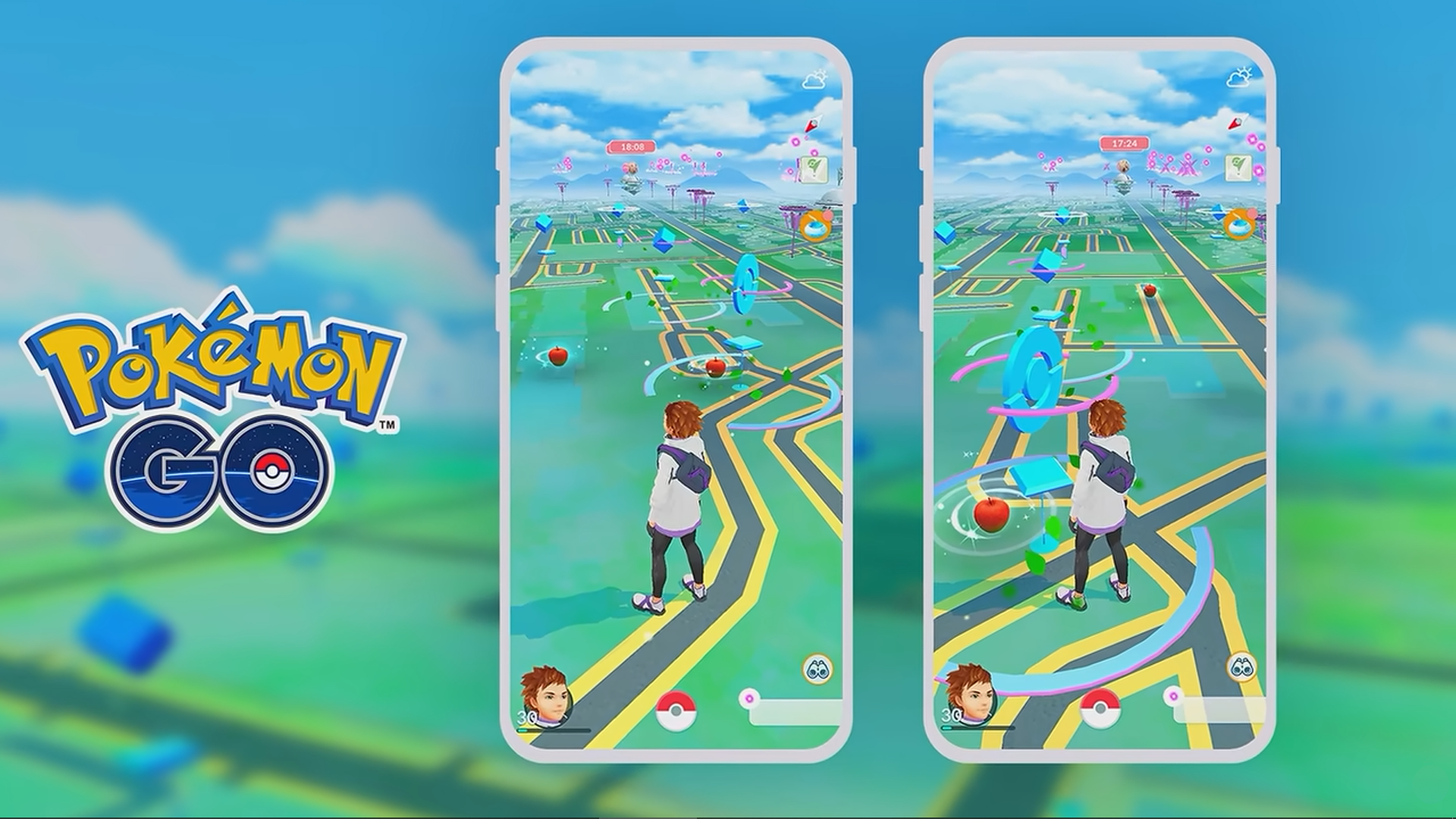 Apples appearing near PokéStops with active Mossy Lure Modules on the Pokémon GO map